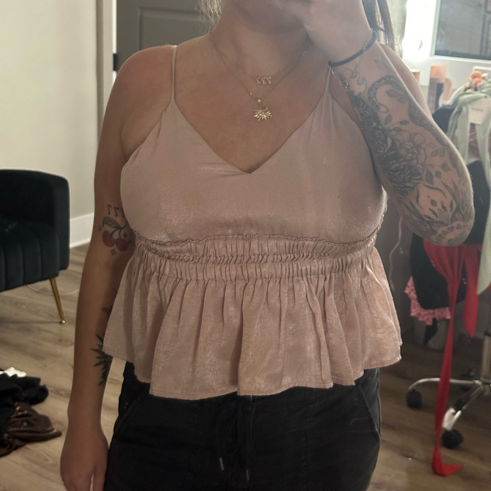 pink silk crop top